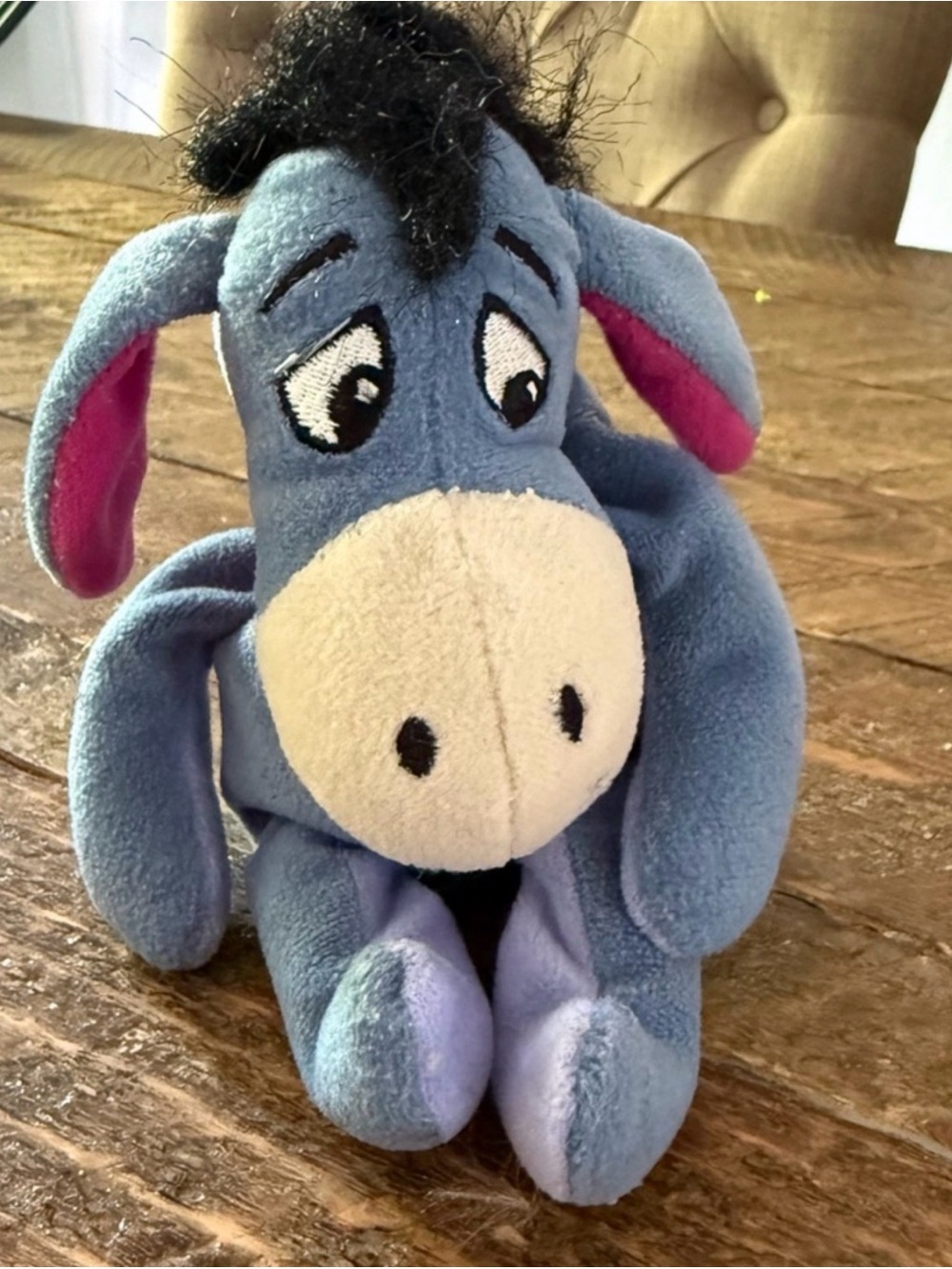 Disney Blue Eeyore Plush with Cream Muzzle and Pink Inner Ears 8”